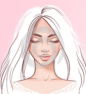 Beautiful girl portrait. Vector woman with closed eyes.