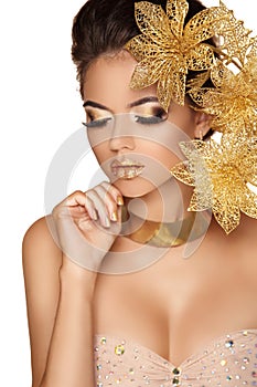 Beautiful Girl With Professional Make-up. Decorative Flowers. B