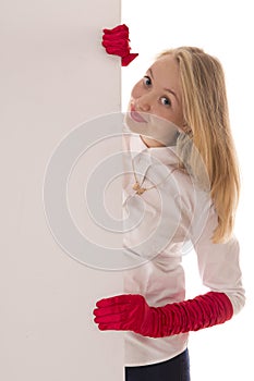 Beautiful girl in red gloves