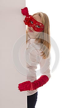 Beautiful girl in red gloves
