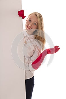 Beautiful girl in red gloves