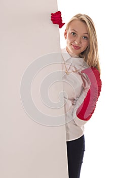 Beautiful girl in red gloves