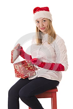 Beautiful girl in red gloves