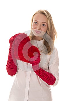 Beautiful girl with a red heart