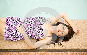 Beautiful Girl Relax By Pool