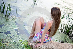 Beautiful girl relaxing in water