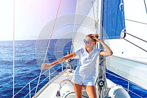 Beautiful Girl relaxing On Yacht in Greece