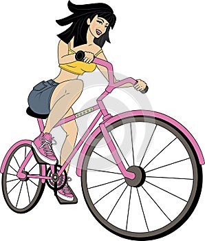 Beautiful girl rides good a bike