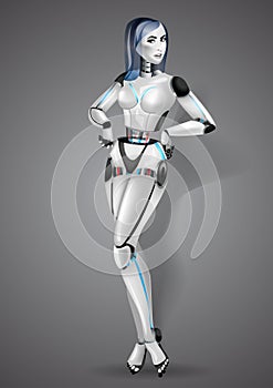 Beautiful girl robot android on gray background