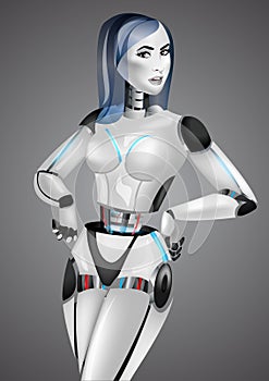 Beautiful girl robot android on gray background