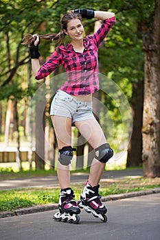 Beautiful girl on rollerblades