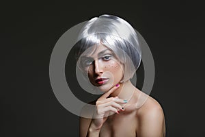 Beautiful girl in silver wig