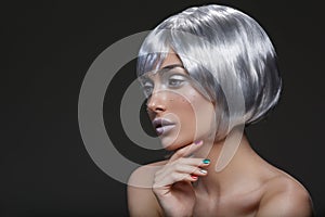 Beautiful girl in silver wig