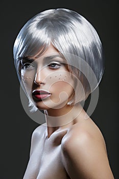 Beautiful girl in silver wig