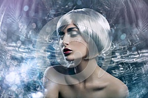 Beautiful girl in silver wig