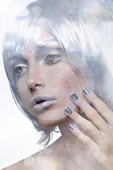 Beautiful girl in silver wig