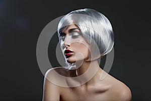 Beautiful girl in silver wig