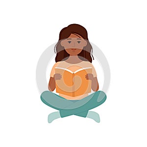 Beautiful girl sitting and reading book. Vector illustration