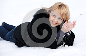 Beautiful girl in snow