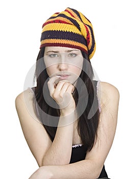 Beautiful girl in striped beret