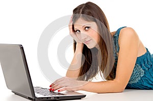 Beautiful girl student working on the Internet