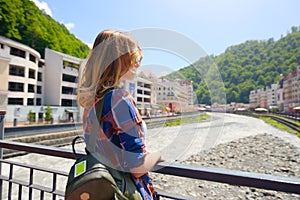 Beautiful girl in sunglasses. Rosa Khutor photo