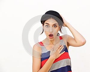 Beautiful girl with surprised reaction on face