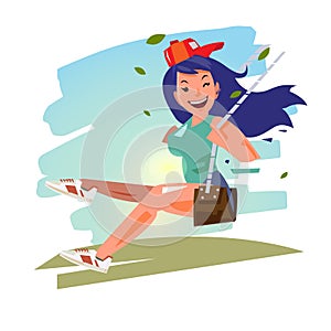Beautiful girl on the swing. character design - illustration