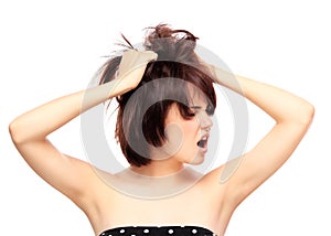 Beautiful Girl Touching Her Face. Isolated on a White Background