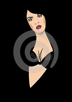 Beautiful girl vector image, in black background, silhouette. Fashion girl. Vector illustration.