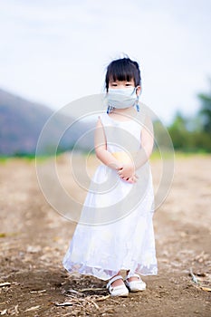Beautiful girl wear medical face masks to prevent coronavirus outbreak and prevent small toxic dust PM2.5.