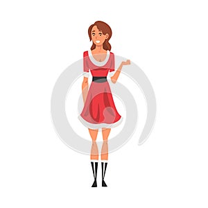 Beautiful Girl Wearing Red Santa Claus Dress, Young Woman in Christmas Clothes Vector Illustration