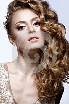 Beautiful girl in wedding image with barrette in her hair