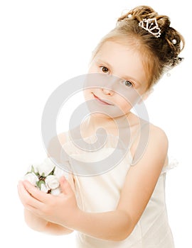 Beautiful girl in white dress with a flower