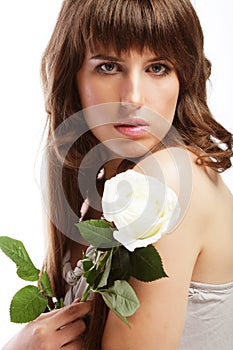 Beautiful Girl And White Rose