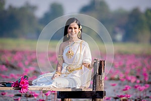 Beautiful girl in White Thai dress