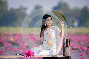 Beautiful girl in White Thai dress