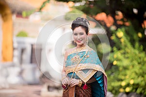 Beautiful girl in White Thai dress