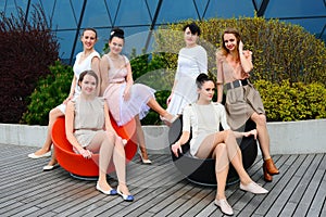 Beautiful girls celebrating spring in Vilnius city