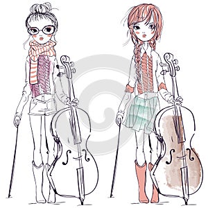 Beautiful girls with the cello