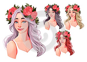 Beautiful girls with flowers on their heads