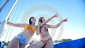 Beautiful girls riding on a yacht - a bachelorette party on a yacht