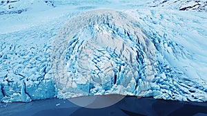 Beautiful glacier in Iceland Close up, Aerial top view. Large chunk of ice in nature, Ecology and global warming concept