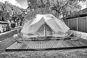 A beautiful glamping tent in a camping