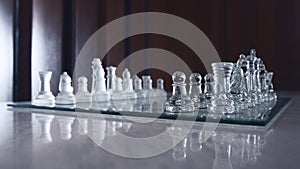 Beautiful glassy chessboard and all chessman