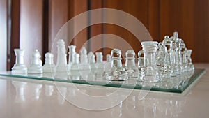 Beautiful glassy chessboard and all chessman