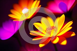 Beautiful glowing flowers. Aurora Blooms. The Mesmerizing Glow of Flowers. Generative AI