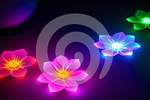 Beautiful glowing flowers. Aurora Blooms. The Mesmerizing Glow of Flowers. Generative AI