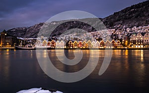 Bergen Harbor at Winter Night