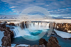 Beautiful Godafoss fall in early spring, Iceland